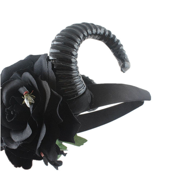 Wholesale black flower Gothic head buckle horn skull Halloween hair accessories
